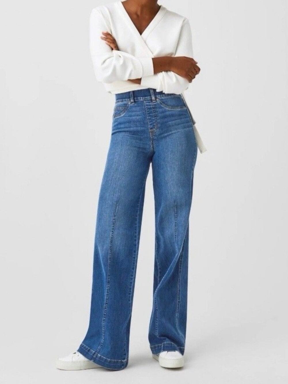 Spanx Seamed Front Wide Leg Jean Vintage Indigo L 20407R
